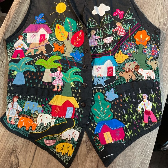 Signed Columbian 100% handmade Appliqué Embroidered Vest - Picture 3 of 16